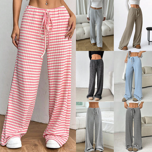 Damen Loungewear-Hose mit weitem Bein, geripptem Feinstrick und Kordelzug Echo Archiv