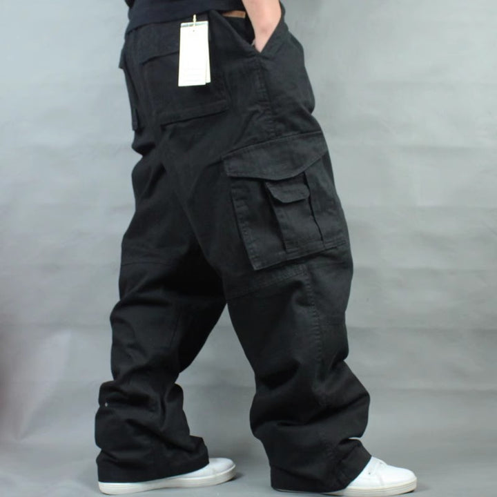 Herren Weite Utility-Cargohose aus Baumwollcanvas mit Mehrfach-Taschen und Kordelbund Echo Archiv