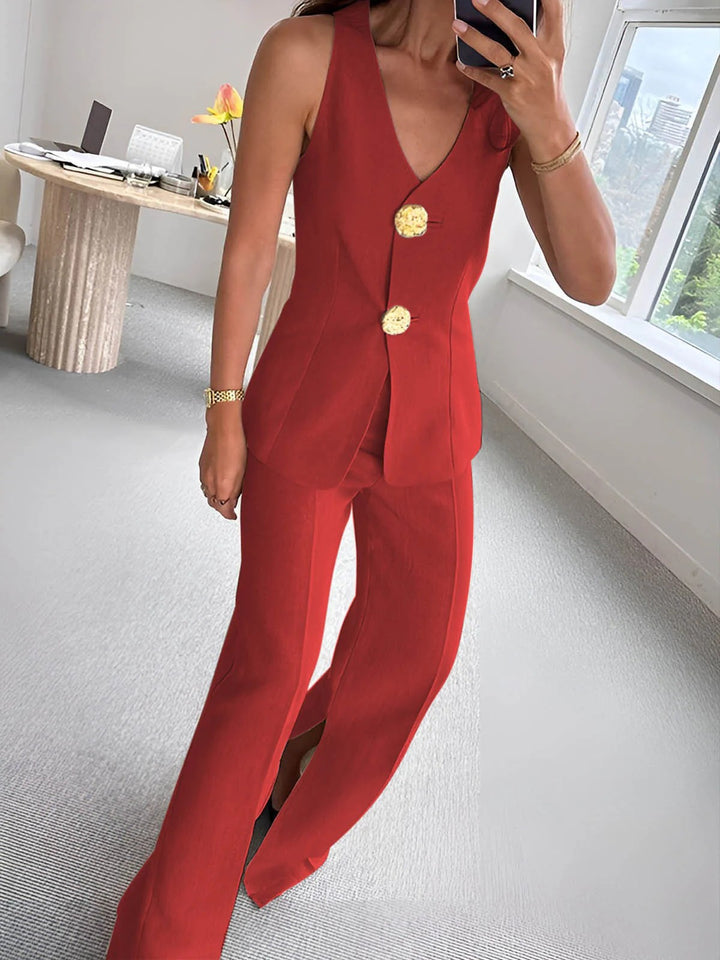 Damen elegantes Jumpsuit mit vordere Knopfleiste und weitem Bein Echo Archiv