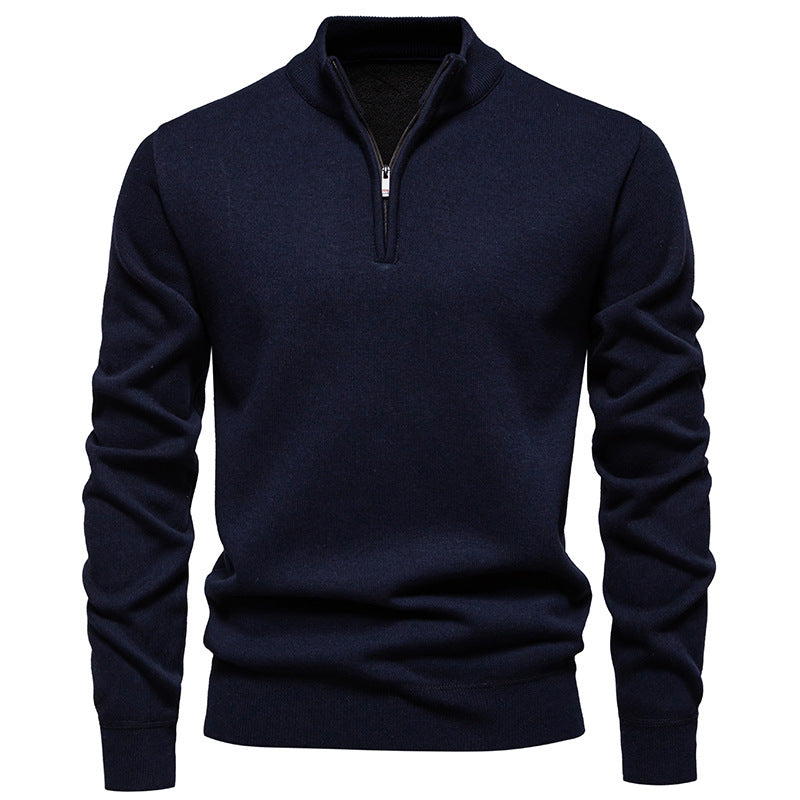 Herren nan Slim-Fit Feinstrickpullover mit kurzem Reißverschluss, Stehkragen und geripptem Bund Echo Archiv
