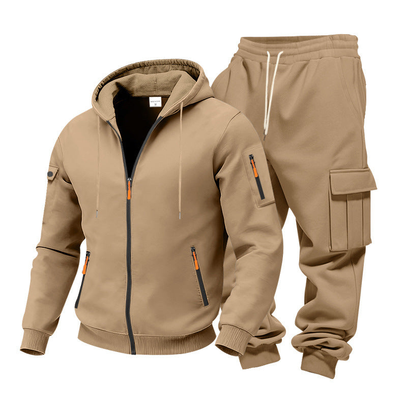 Herren Funktionales Cargo-Sweatset mit Kapuzenjacke und Mehrfachtaschen-Jogger – Cavarno