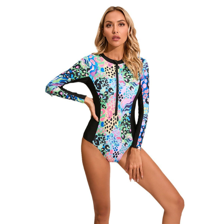 Damen Langarm-Schwimmanzug mit grafischem Design Echo Archiv