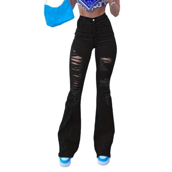Damen Flared-Jeans mit hohem Bund, Sculpting-Schnitt und starkem Destroyed-Effekt Echo Archiv
