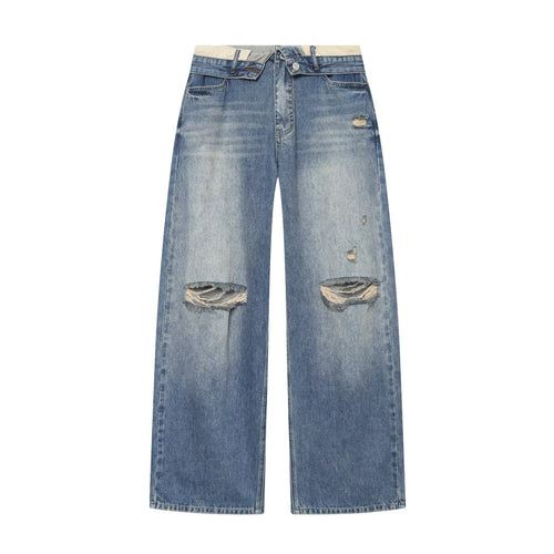 Damen Weite Ripped Denim‑Jeans mit Knie‑Löchern und hoher Leibhöhe Echo Archiv