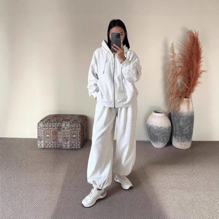 Damen übergroße Kapuzenjacke mit Reißverschluss und weite Jogginghose Lounge Set – Auréline