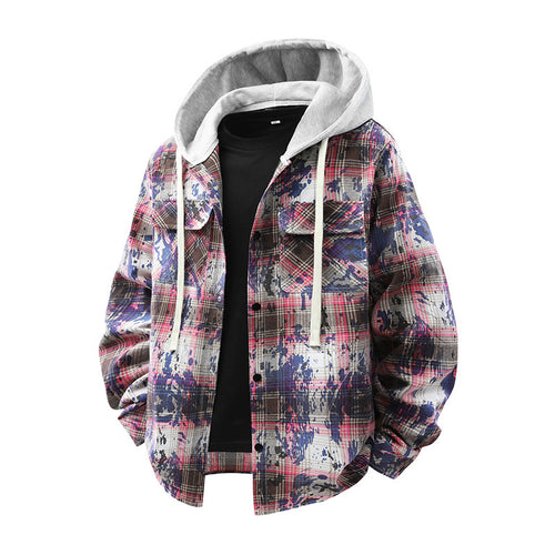 Herren lässige karierten Overshirt mit Kapuze Echoarchiv