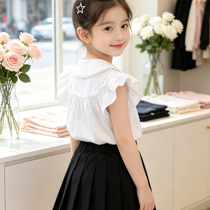 Mädchen elegante Bluse mit Spitzenkragen und Rüschendetails Echo Archiv