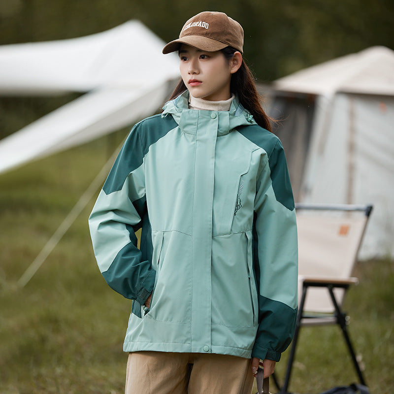 Damen zweilagige wasserdichte Outdoor‑Jacke mit Kapuze, atmungsaktiver Membran und verstellbarer Taille Echoarchiv