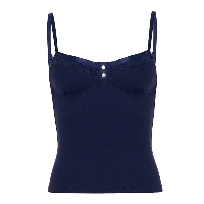 Damen Spaghetti-Trägertop mit eleganter Spitzenlage und Knopfleiste Echo Archiv