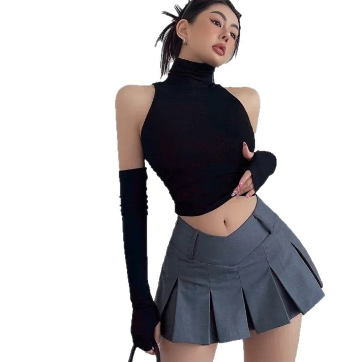 Damen Langarm Crop-Top mit Stehkragen und figurbetontem Schnitt Echo Archiv