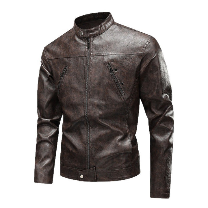 Herren Kunstlederjacke im modernen Biker-Stil mit stilvollen Reißverschlusstaschen Echoarchiv