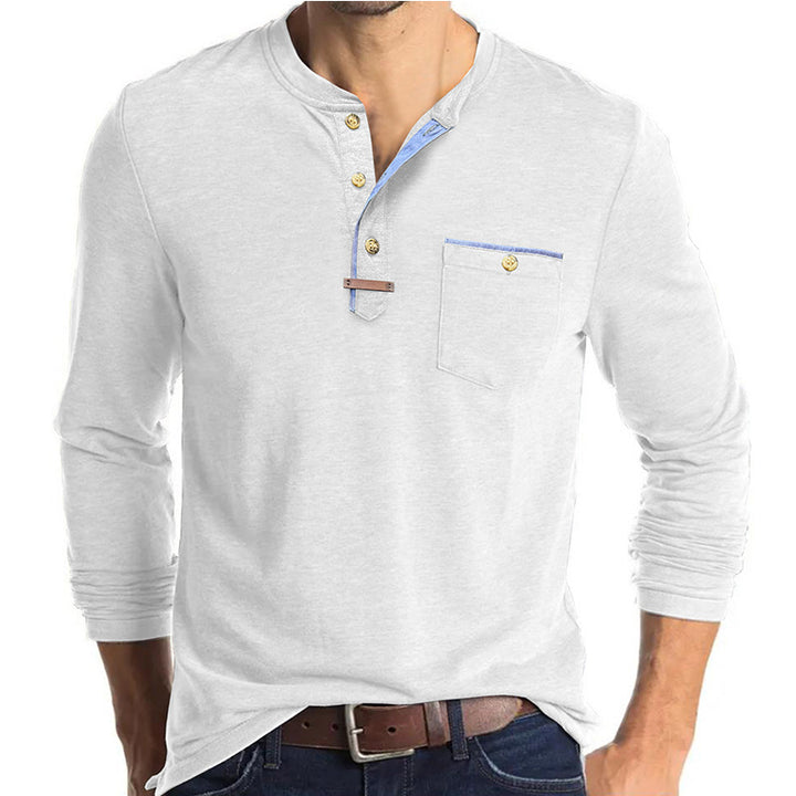 Herren Elegantes Langarm-Henley-Shirt mit kontrastierenden Details Echoarchiv