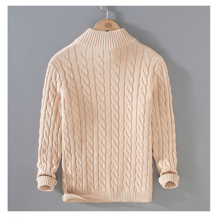 Herren Zopfmuster-Halbzip-Pullover aus weicher Baumwollmischung mit Stehkragen Echoarchiv