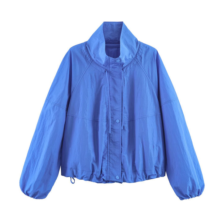 Damen Leichte Windbreakerjacke mit hohem Stehkragen, Tunnelzugsaum und Raglanärmeln Echo Archiv