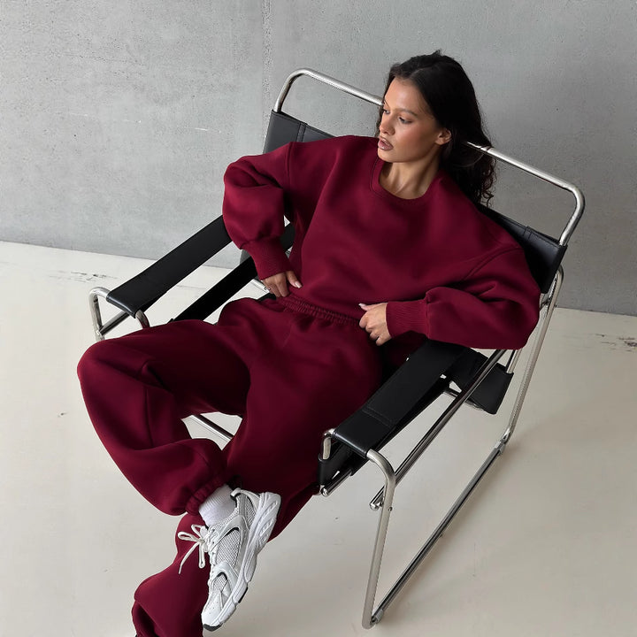 Damen taillenhohe French-Terry Jogginghose mit elastischem Bund und gerippten Fußbündchen – Avélisse