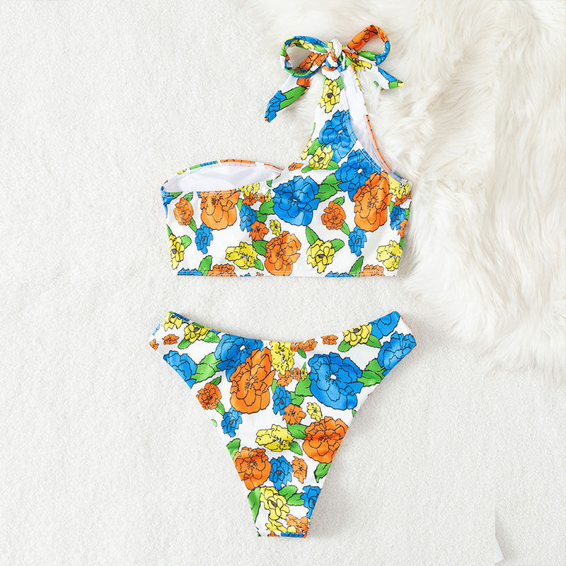 Damen Einseitiger Bikini mit floralem Design und verstellbarem Träger Echo Archiv