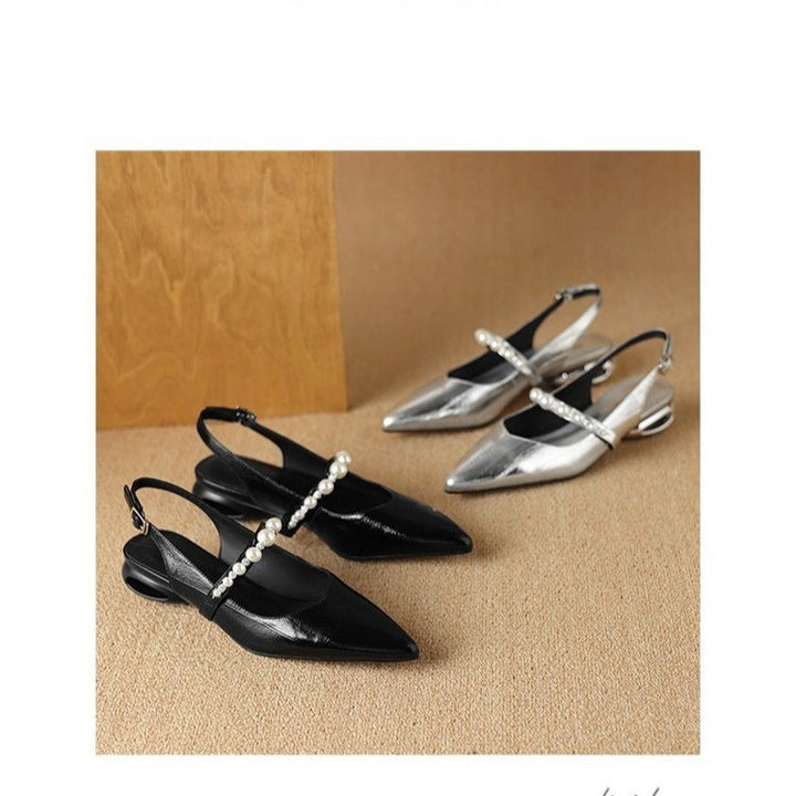Damen spitze Slingback‑Mules mit Perlenriemen und skulpturalem Absatz Echo Archiv