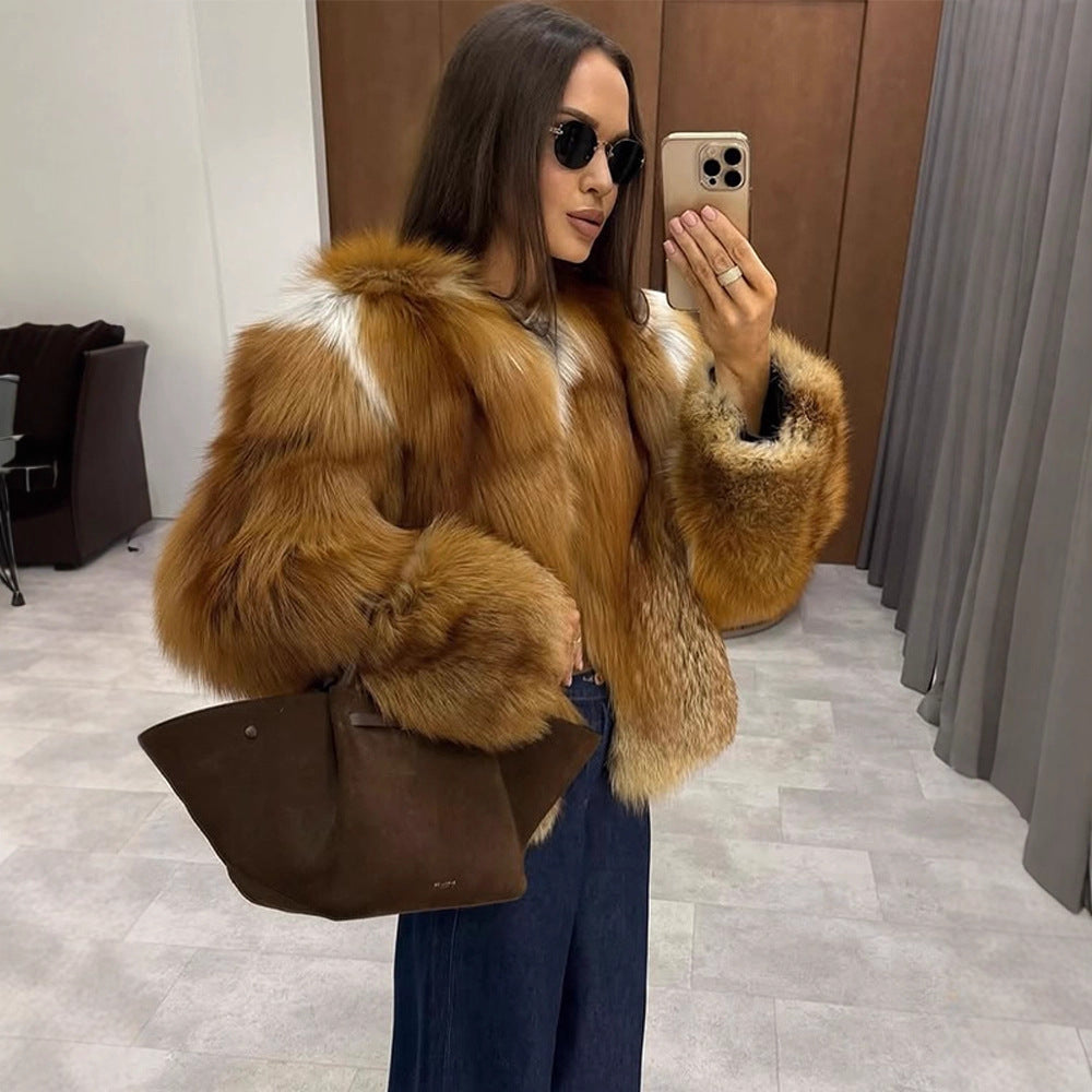 Damen Boxy-Kurzmantel im Multi-Layer Fauxfur-Look mit voluminösen Ärmeln Echoarchiv