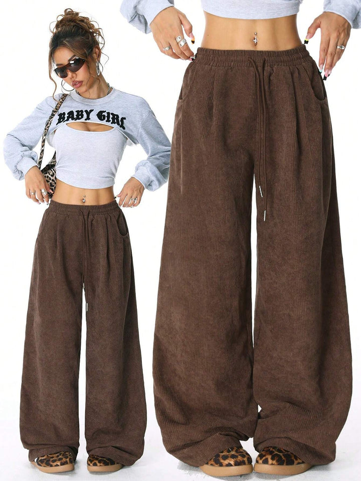Damen Weite-Hosen Hohe Taille Corduroy Lounge Pants Echoarchiv