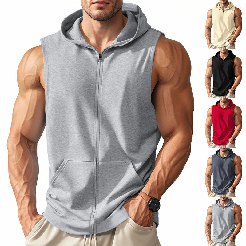 Herren ärmelloses Fitness-Hoodie mit Reißverschluss Echoarchiv