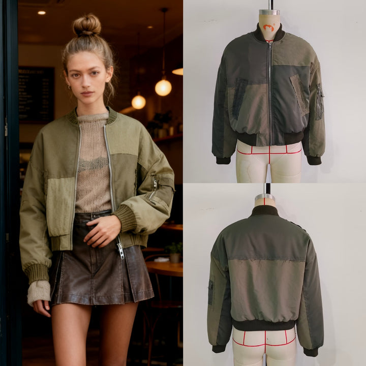 Damen Kurze Oversize-Bomberjacke mit Utility-Taschen und Rippbündchen Echo Archiv