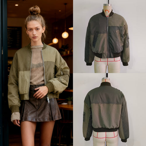 Damen Kurze Oversize-Bomberjacke mit Utility-Taschen und Rippbündchen Echo Archiv