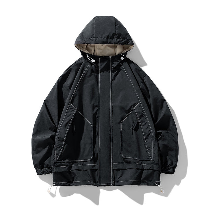Herren winddichte praktische Outdoor-Jacke mit verstellbarer Kapuze und großen Taschen Echoarchiv