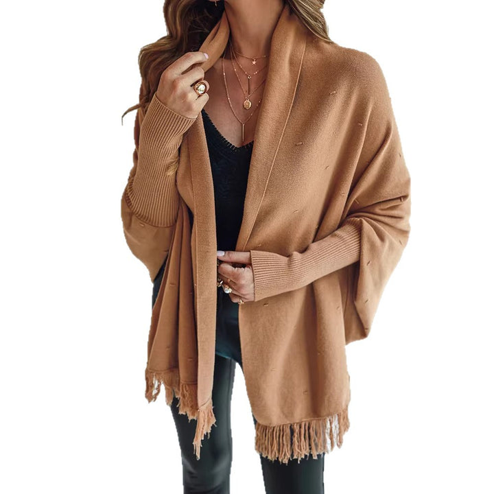Damen Eleganter Strickponcho mit Fransen Echo Archiv