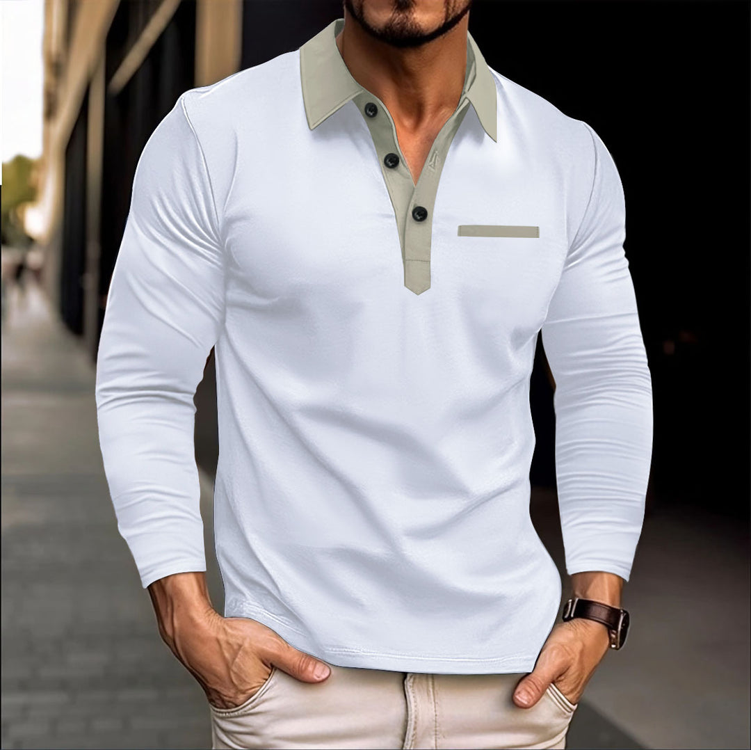 Herren Langarm Polo-Shirt mit modernem Kragen und Taschen Echoarchiv
