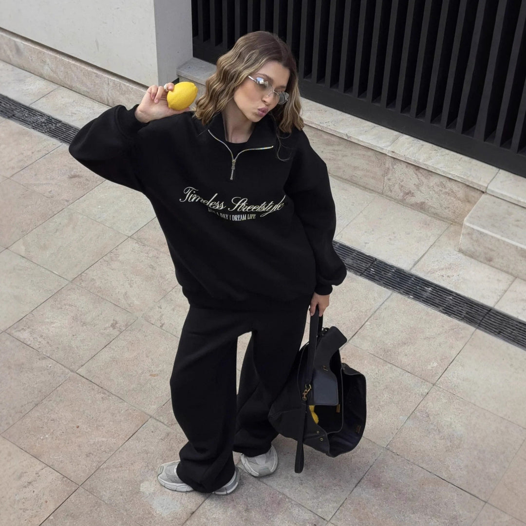 Damen nan oversized Halbzip-Sweatshirt mit hohem Stehkragen und Statement-Print Echo Archiv
