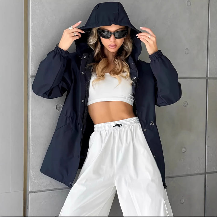 Damen nan wasserfeste Regenjacke mit Kapuze und Taillenzug Echo Archiv