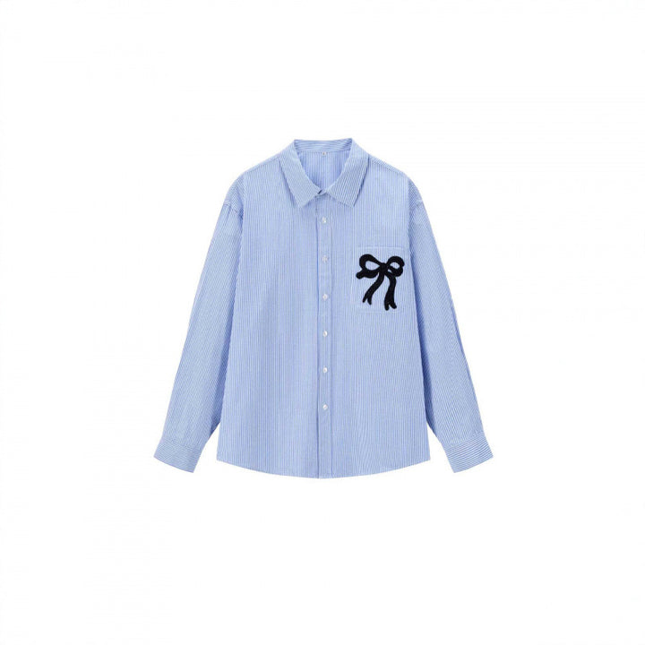 Damen Oversize-Casual-Hemd mit feinem Nadelstreifen und dekorativer Schleifen-Applikation Echo Archiv