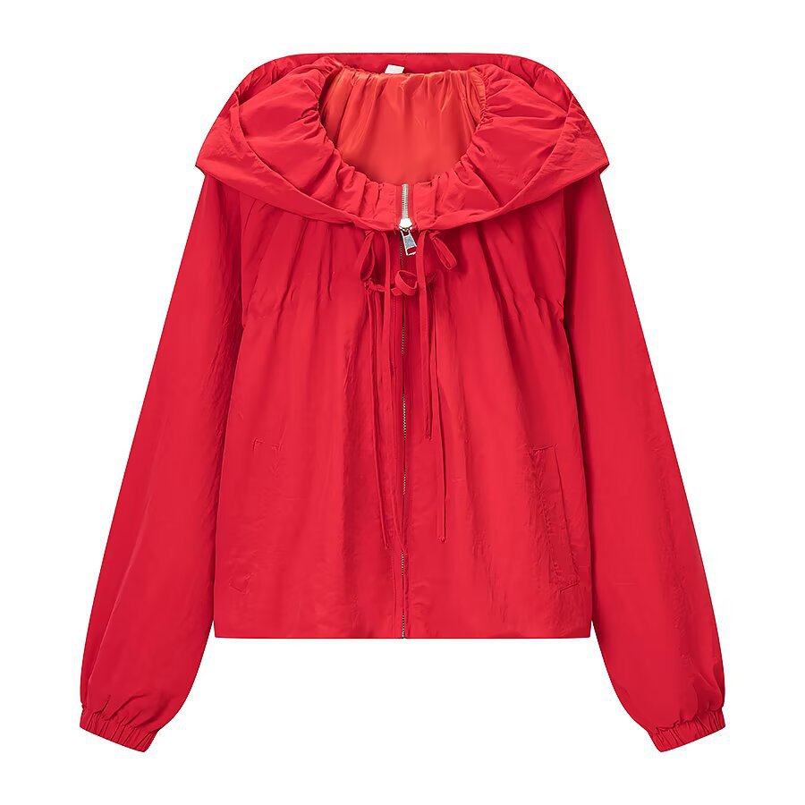 Damen Leichte Kapuzen-Windjacke mit Tunnelzug, Cropped-Schnitt und elastischen Bündchen Echoarchiv