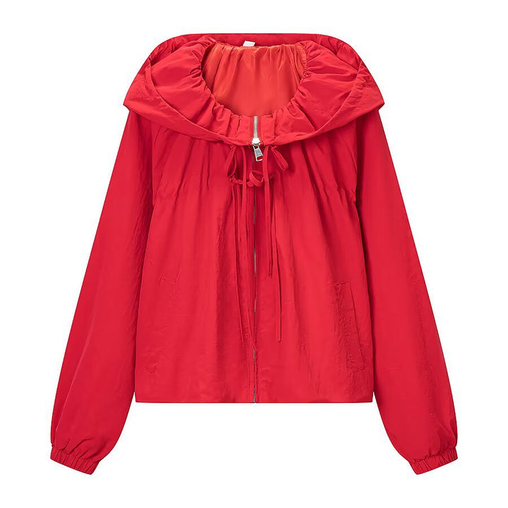 Damen Leichte Kapuzen-Windjacke mit Tunnelzug, Cropped-Schnitt und elastischen Bündchen Echoarchiv