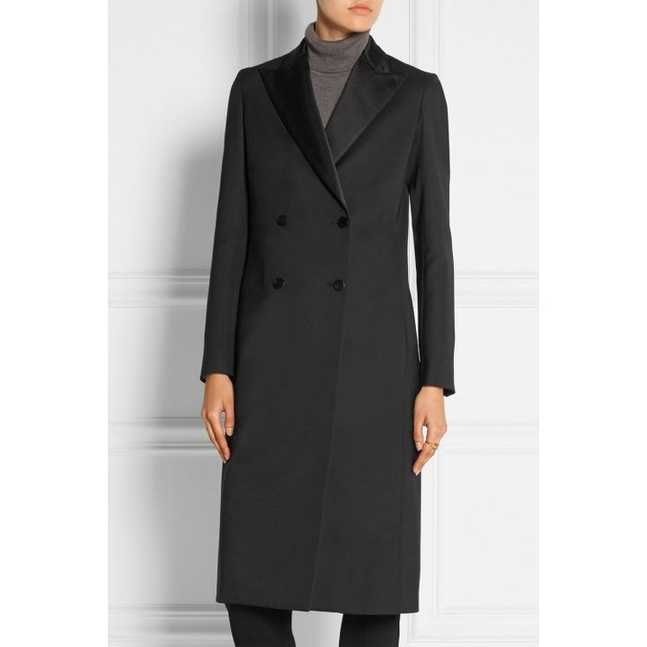 Damen taillierter Longcoat im Smoking‑Look mit Schalkragen Echoarchiv