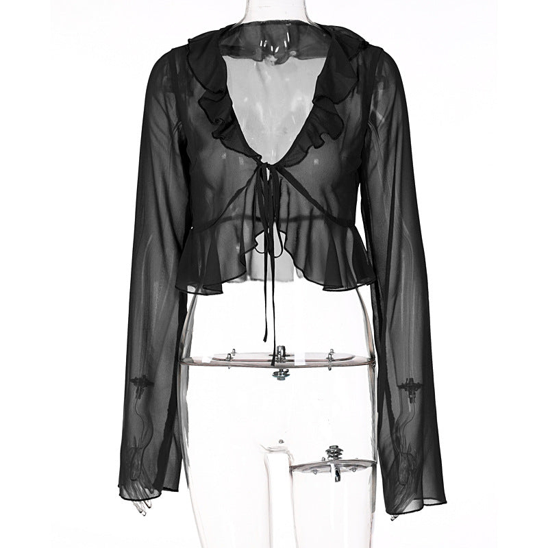 Damen Transparente Bluse mit Rüschen und Bindedetail Echo Archiv