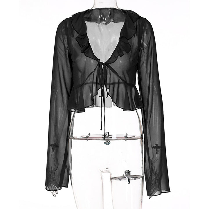 Damen Transparente Bluse mit Rüschen und Bindedetail Echo Archiv