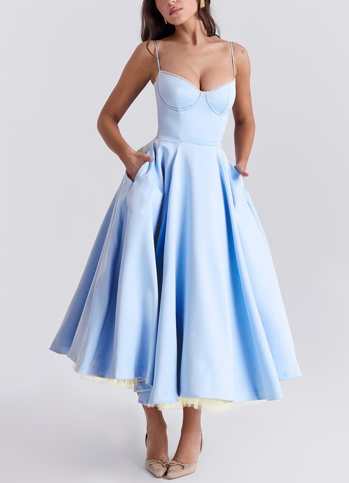 Damen nan Bustierkleid mit geformtem Mieder, weichem Tellerrock, integriertem Tüll-Unterzug und Eingrifftaschen Echo Archiv