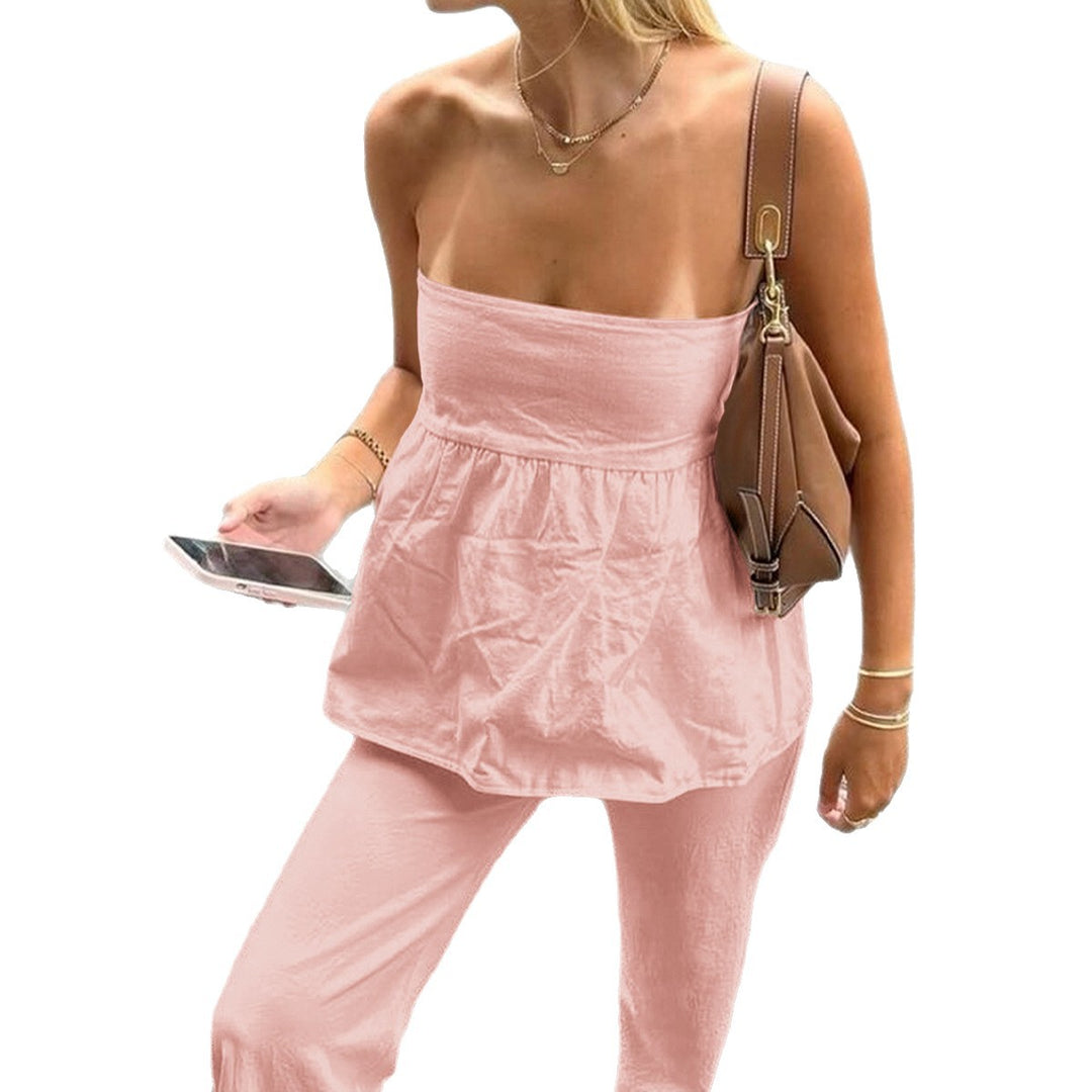 Damen Lässiges Zweiteiliges Set mit trägerlosem Top und weitem Hosen Echo Archiv
