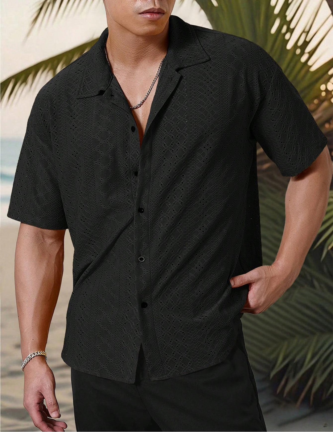 Herren Kurzarmhemd mit strukturiertem Design und atmungsaktivem Material Echoarchiv