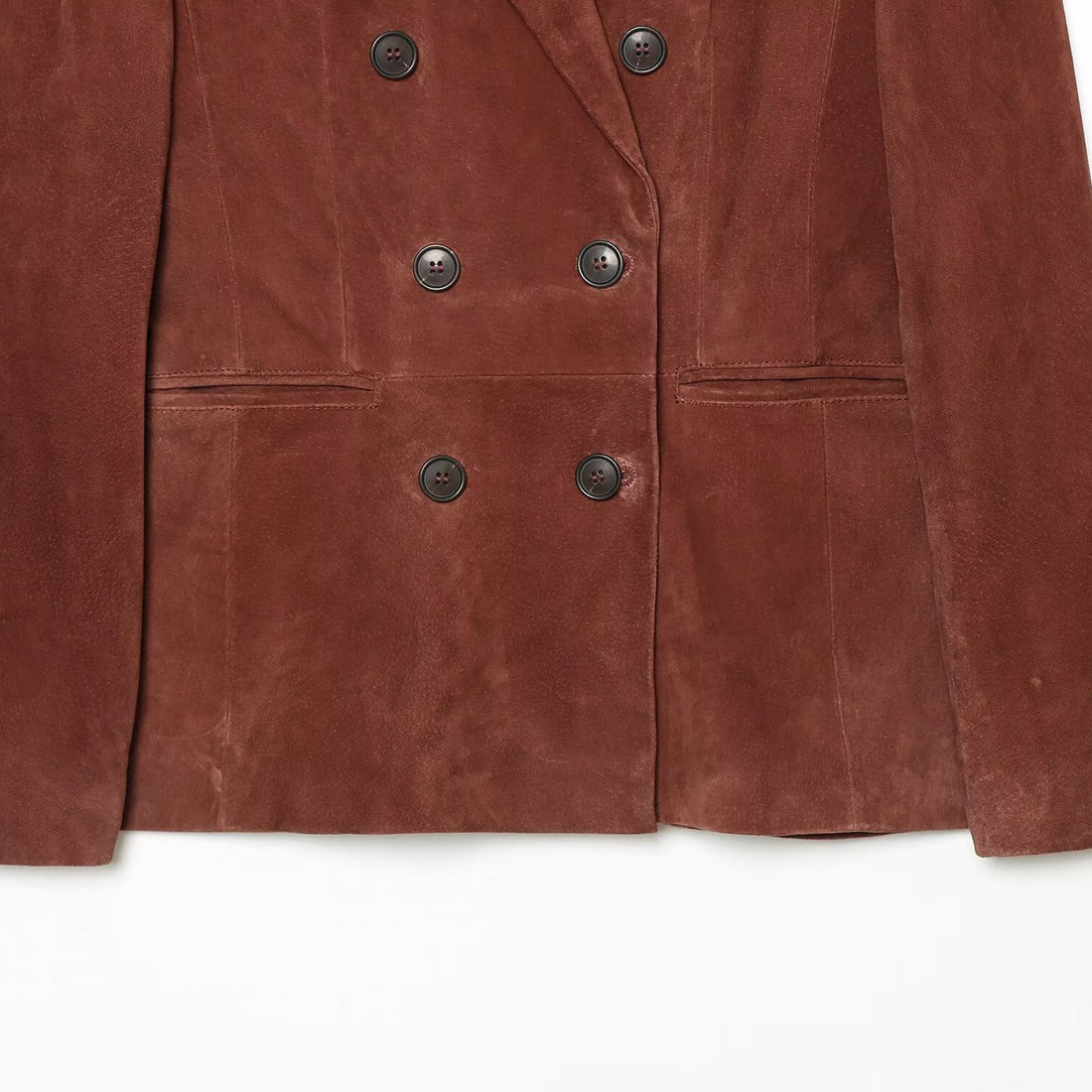 Damen Cropped zweireihiger Veloursblazer mit taillierter Passform und Leistentaschen Echoarchiv
