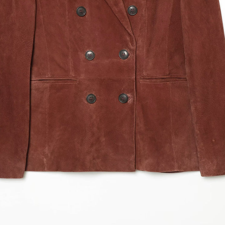 Damen Cropped zweireihiger Veloursblazer mit taillierter Passform und Leistentaschen Echoarchiv