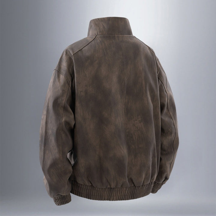 Herren Utility-Harringtonjacke in Lederoptik mit Mehrfachtaschen und elastischem Saum Echoarchiv