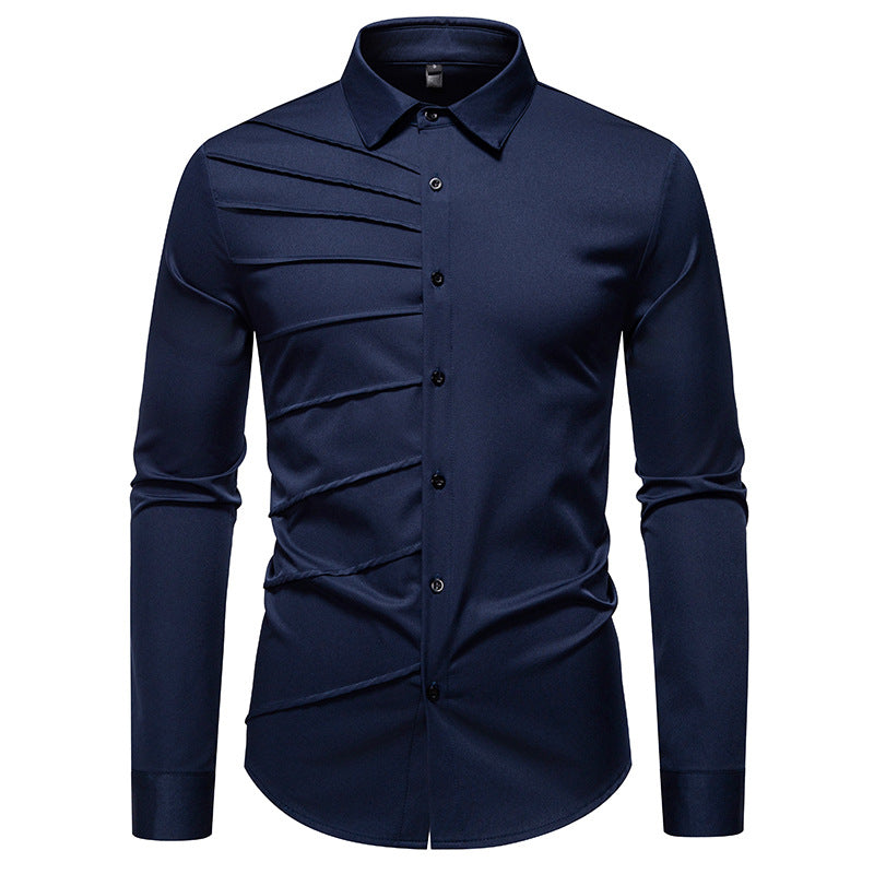 Herren Tailliertes Business-Hemd mit diagonalem Zierfalten-Design Echo Archiv