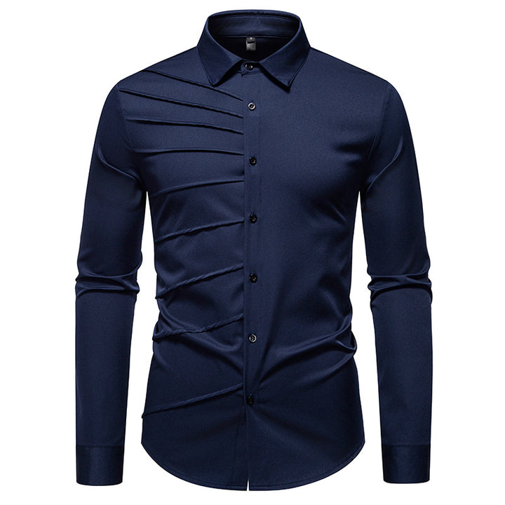 Herren Tailliertes Business-Hemd mit diagonalem Zierfalten-Design Echo Archiv
