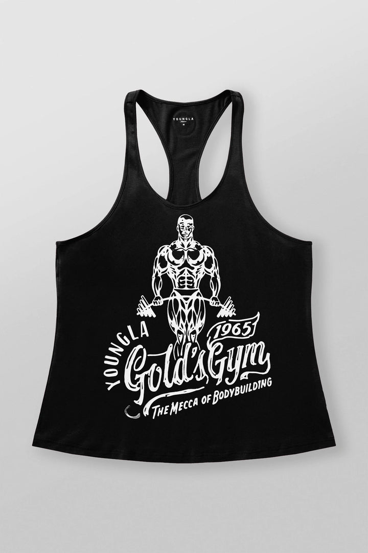 Herren nan athletisches Stringer Tanktop rückenfreier Schnitt mit Kontrastpaspel und Kraftsportmotiv Echo Archiv