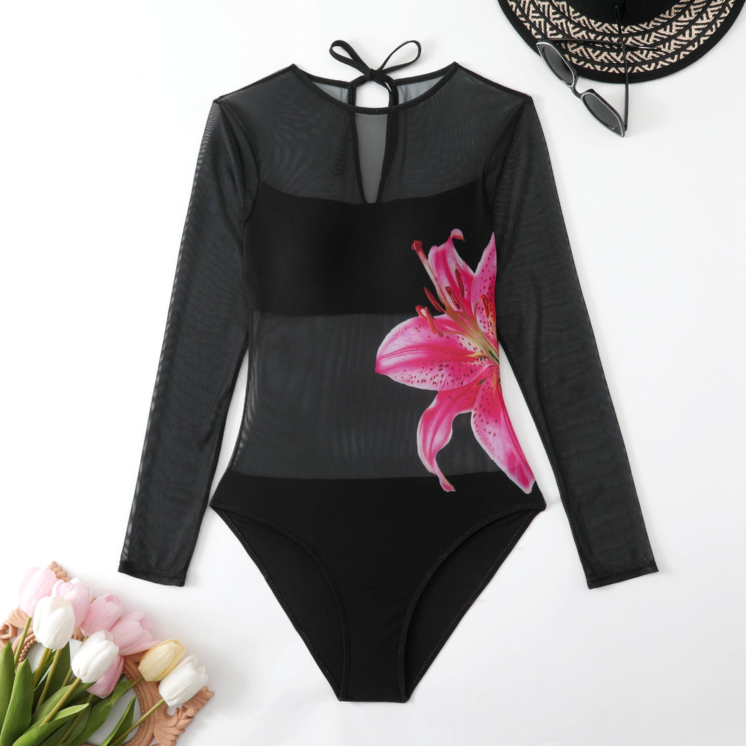 Damen Schwimmanzug mit langem Arm und elegantem Blumendesign Echo Archiv