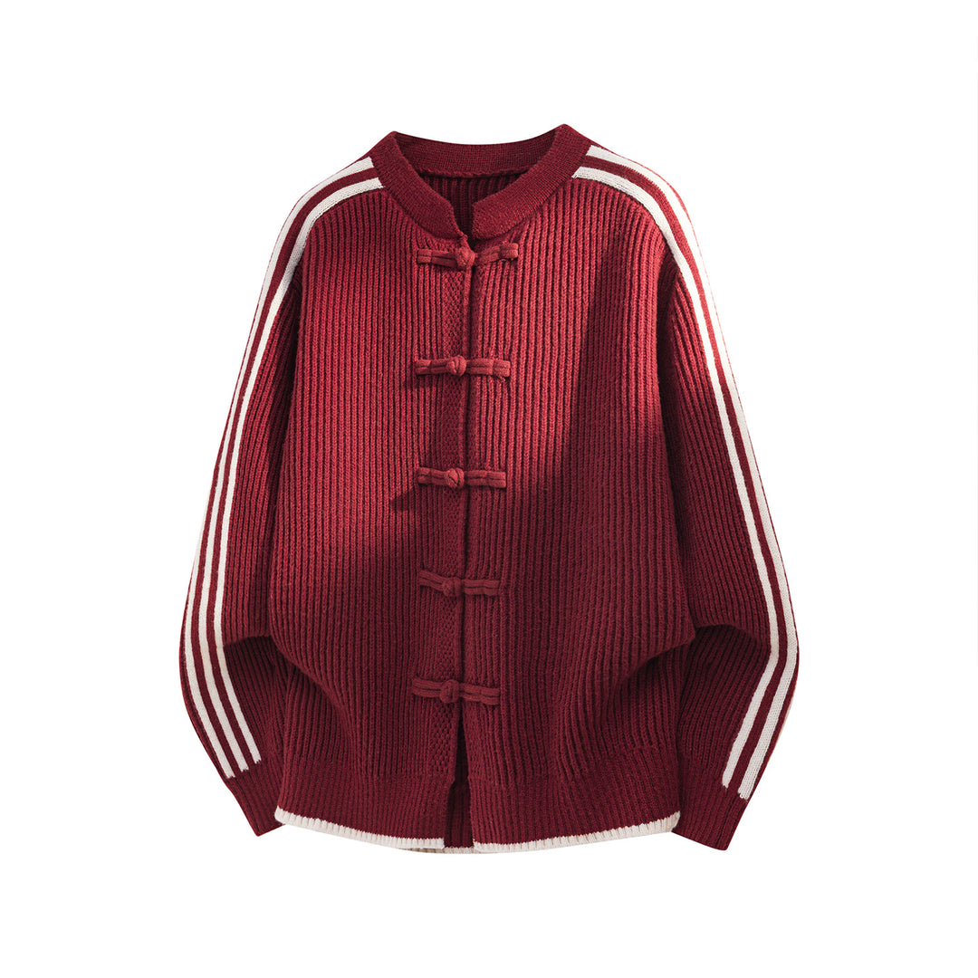 Damen Oversize Strickjacke mit Knebelverschlüssen und Kontraststreifen Echo Archiv