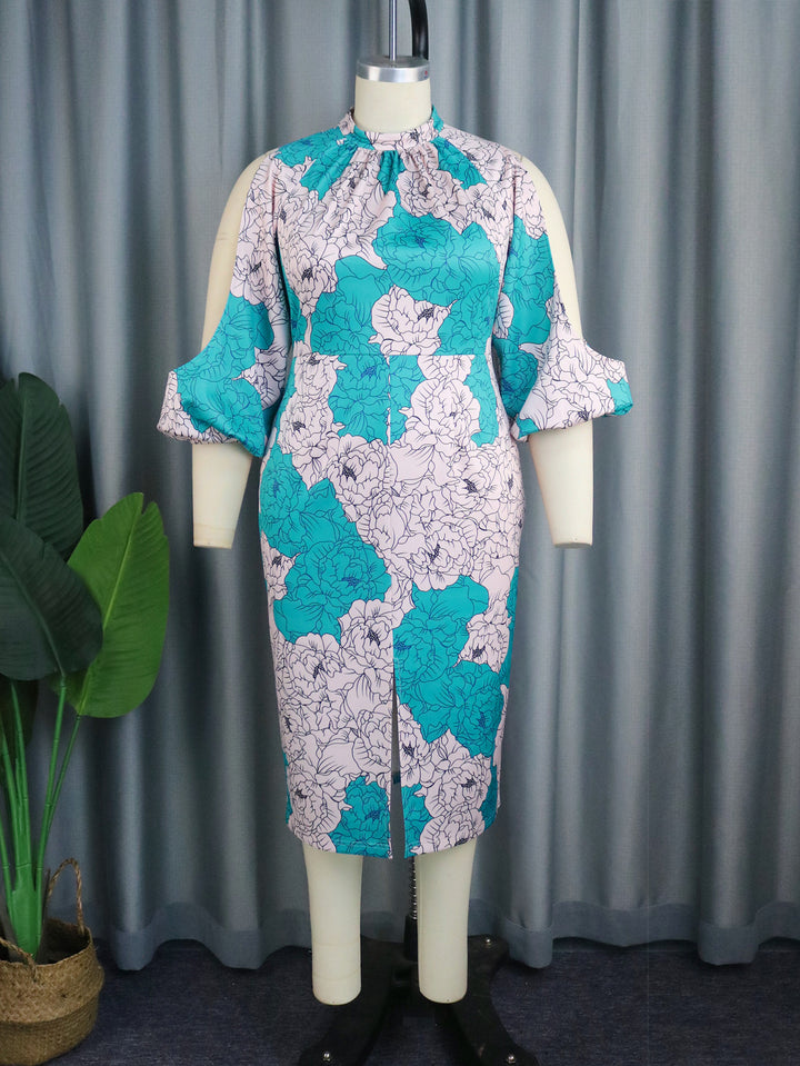 Damen elegantes Wickelkleid mit floralem Muster und modischen Cut-Out-Ärmeln Echo Archiv