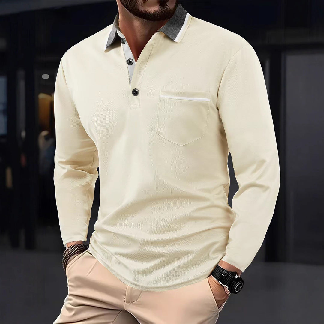 Herren Langarm Poloshirt mit strukturiertem Kragen und Brusttasche Echoarchiv